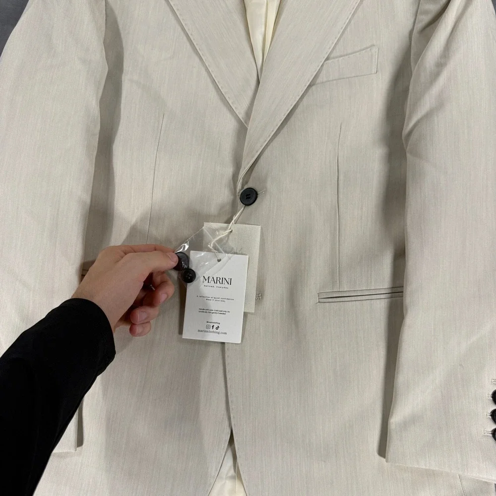 Marini Blazer Mens M JSN939 Beige Single Breasted Textured NEW Linen Blend $209